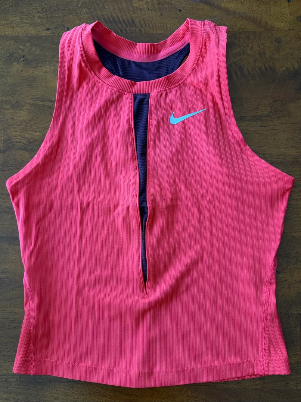 Nike Court Slam Women's Dri-FIT Ribbed Tennis Tank Top - Red with Burgundy Trim - Picture 2 of 5